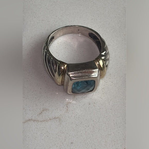 David Yurman 14k Gold & Sterling Silver Ring with Blue Topaz - Picture 8 of 16